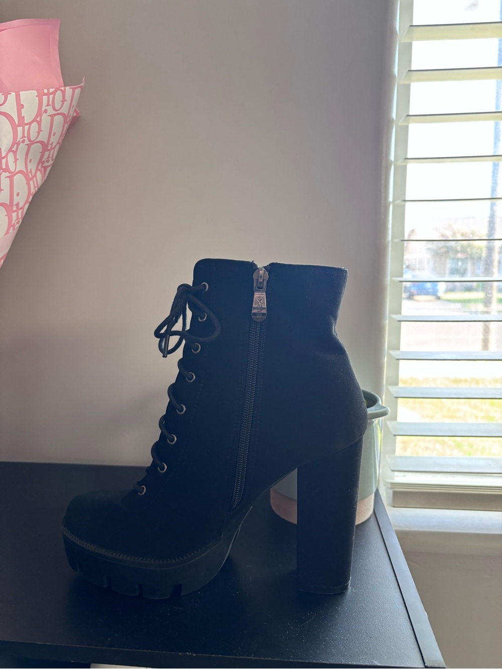 Fashion Nova Black Lace-Up Platform Ankle Boots